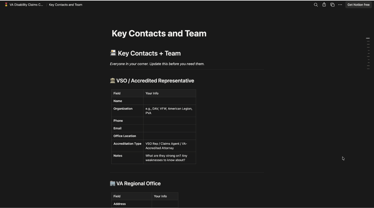 VA Disability Claims Command Center — Notion Template for Veterans