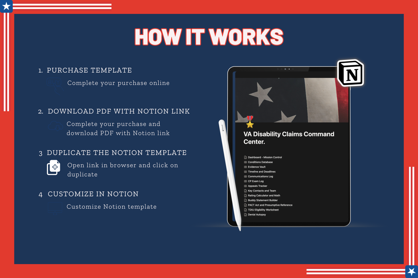 VA Disability Claims Command Center — Notion Template for Veterans